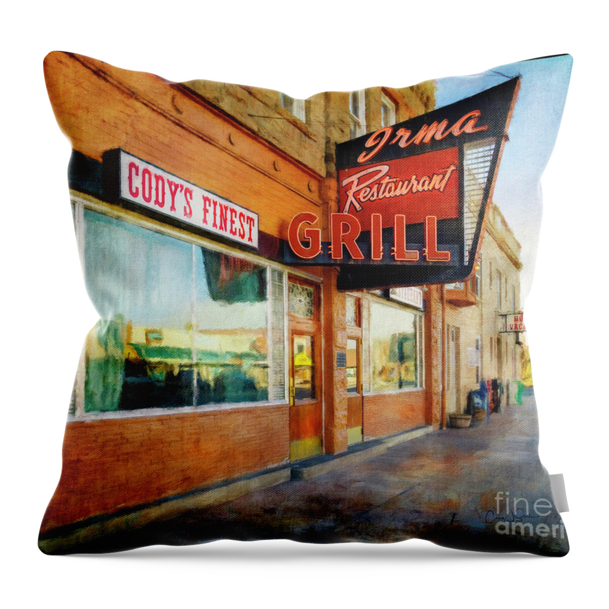 Cody Throw Pillow featuring the photograph Irma Restaurant and Grill by Craig J Satterlee