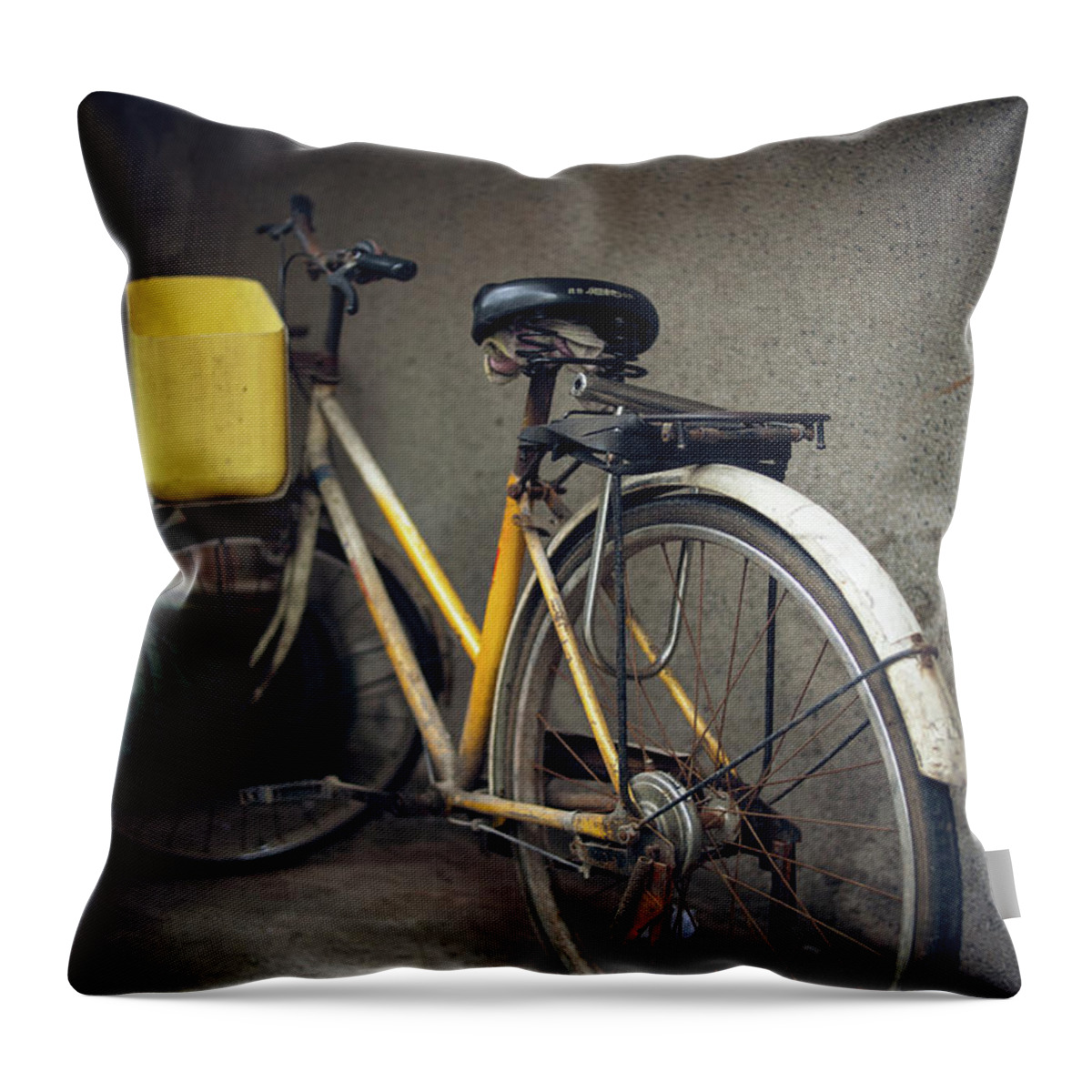 Yellow Throw Pillow featuring the photograph Is That A Yellow Bike by @xiaoping