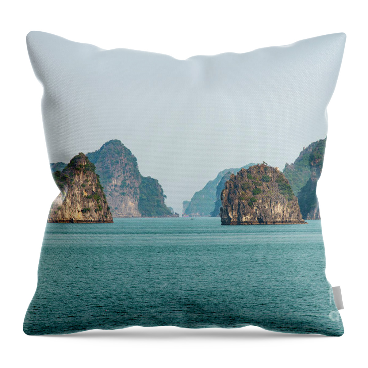 Halong Bay Throw Pillow featuring the photograph Islands in Halong Bay Six by Bob Phillips