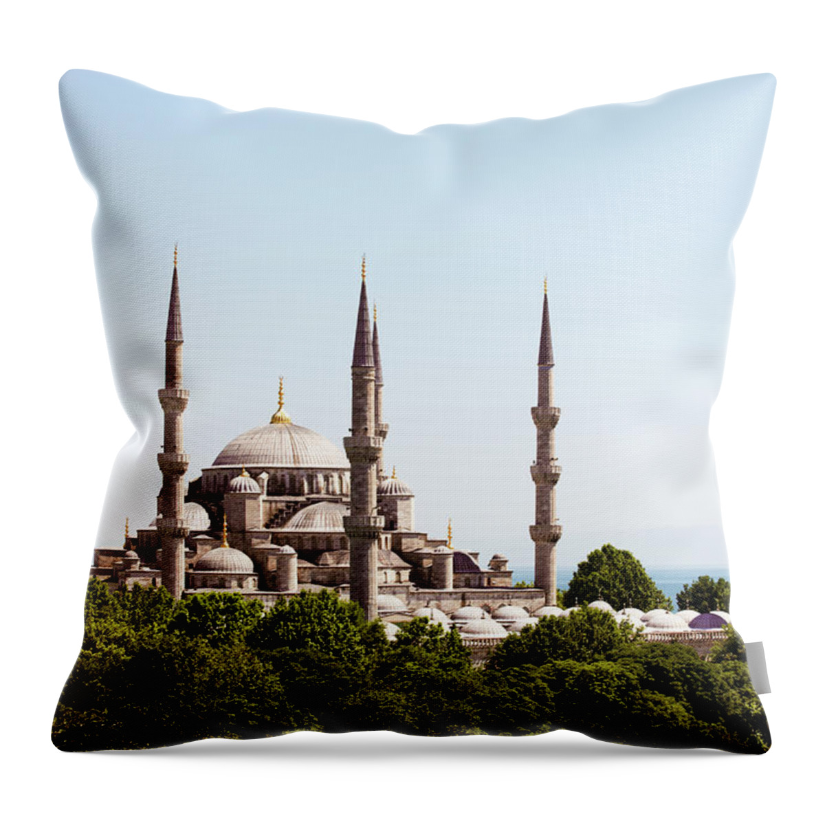 Istanbul Throw Pillow featuring the photograph Istanbul,blue Mosque And Bosphorus by Gary Yeowell