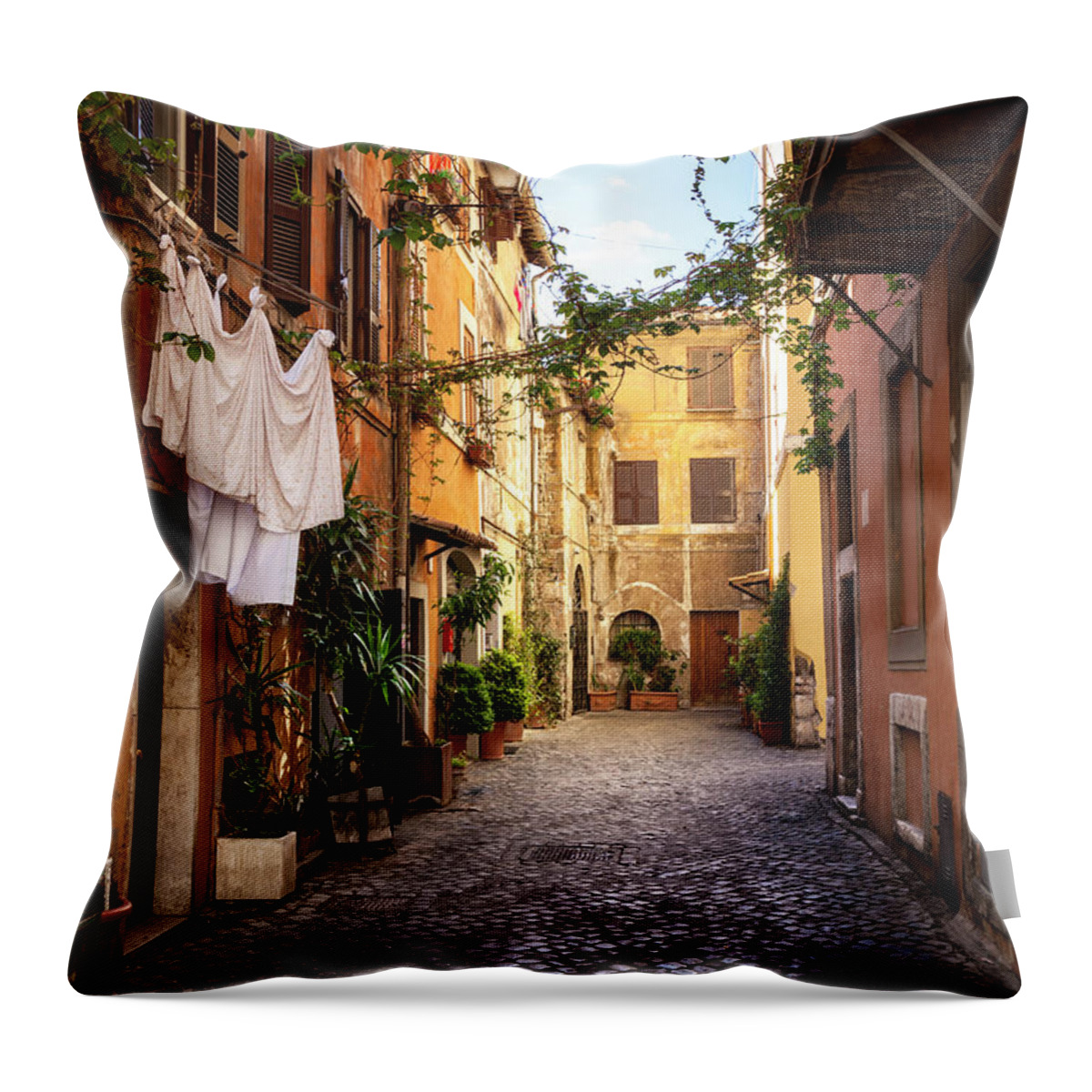 Roman Throw Pillow featuring the photograph Italian Old Town Trastevere In Rome by Spooh