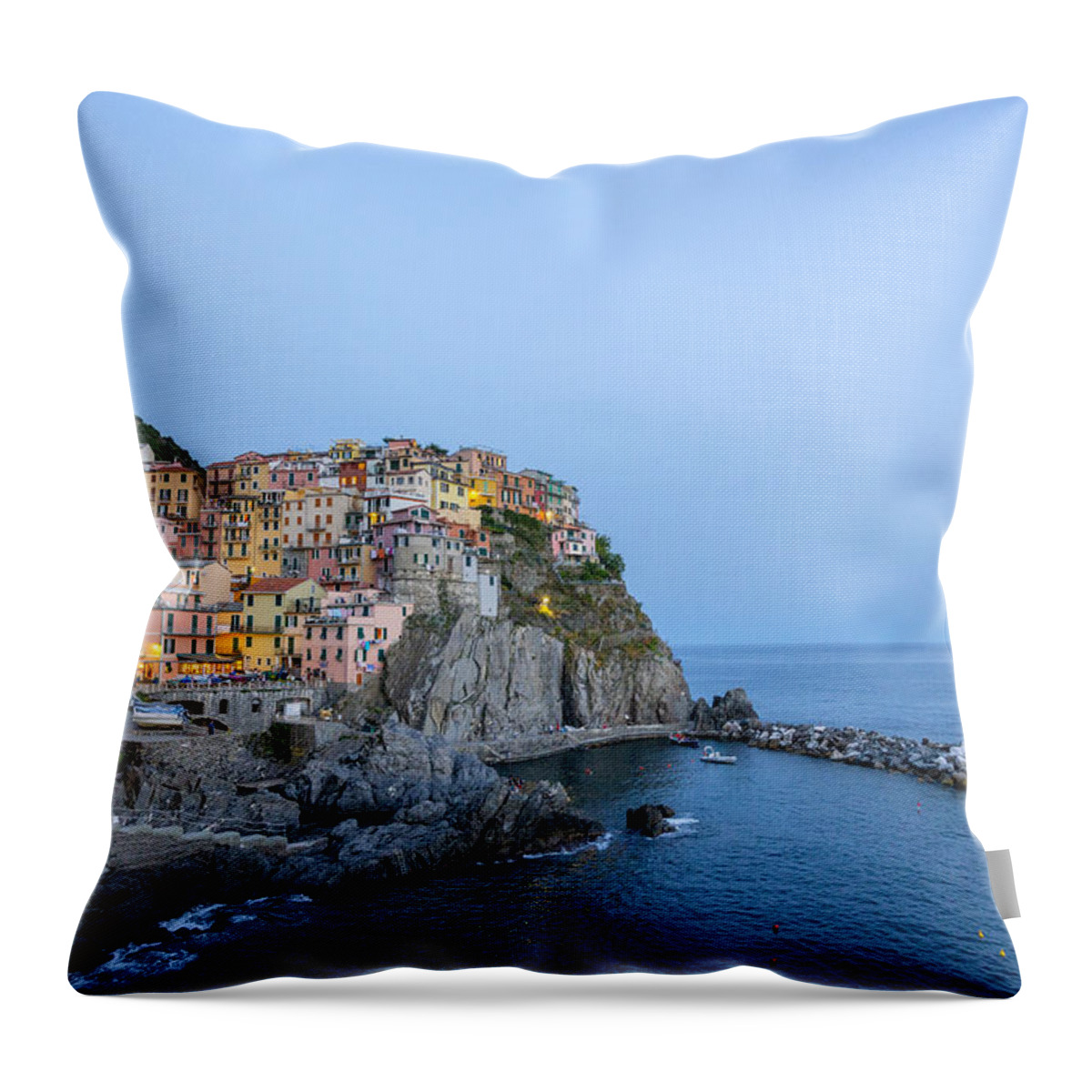 Estock Throw Pillow featuring the digital art Italy, Liguria, La Spezia District, Riviera Di Levante, Cinque Terre, Manarola by Kate Hockenhull