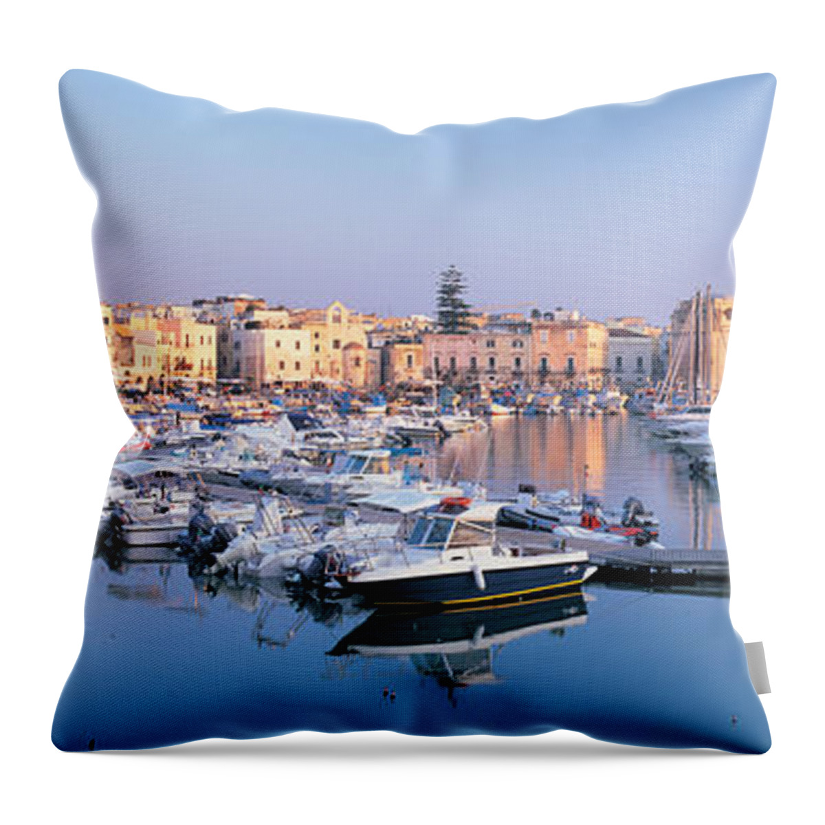 Panoramic Throw Pillow featuring the photograph Italy, Trani, Puglia, Puglia Harbour by Peter Adams