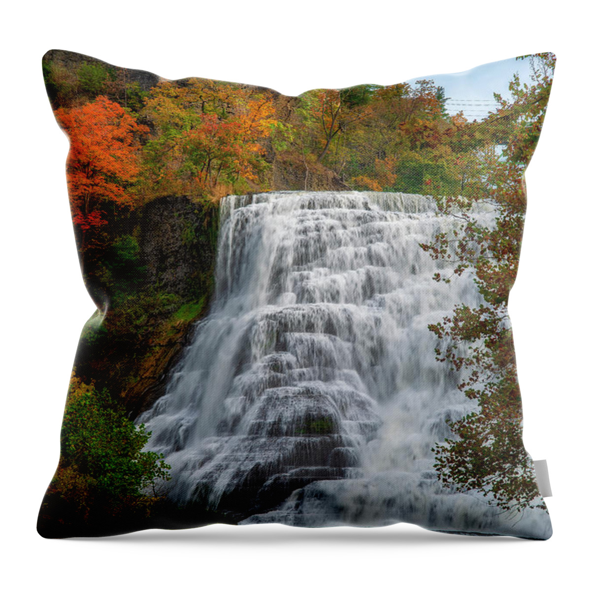 Ithaca Falls Throw Pillow featuring the photograph Ithaca Falls Autumn by Mark Papke
