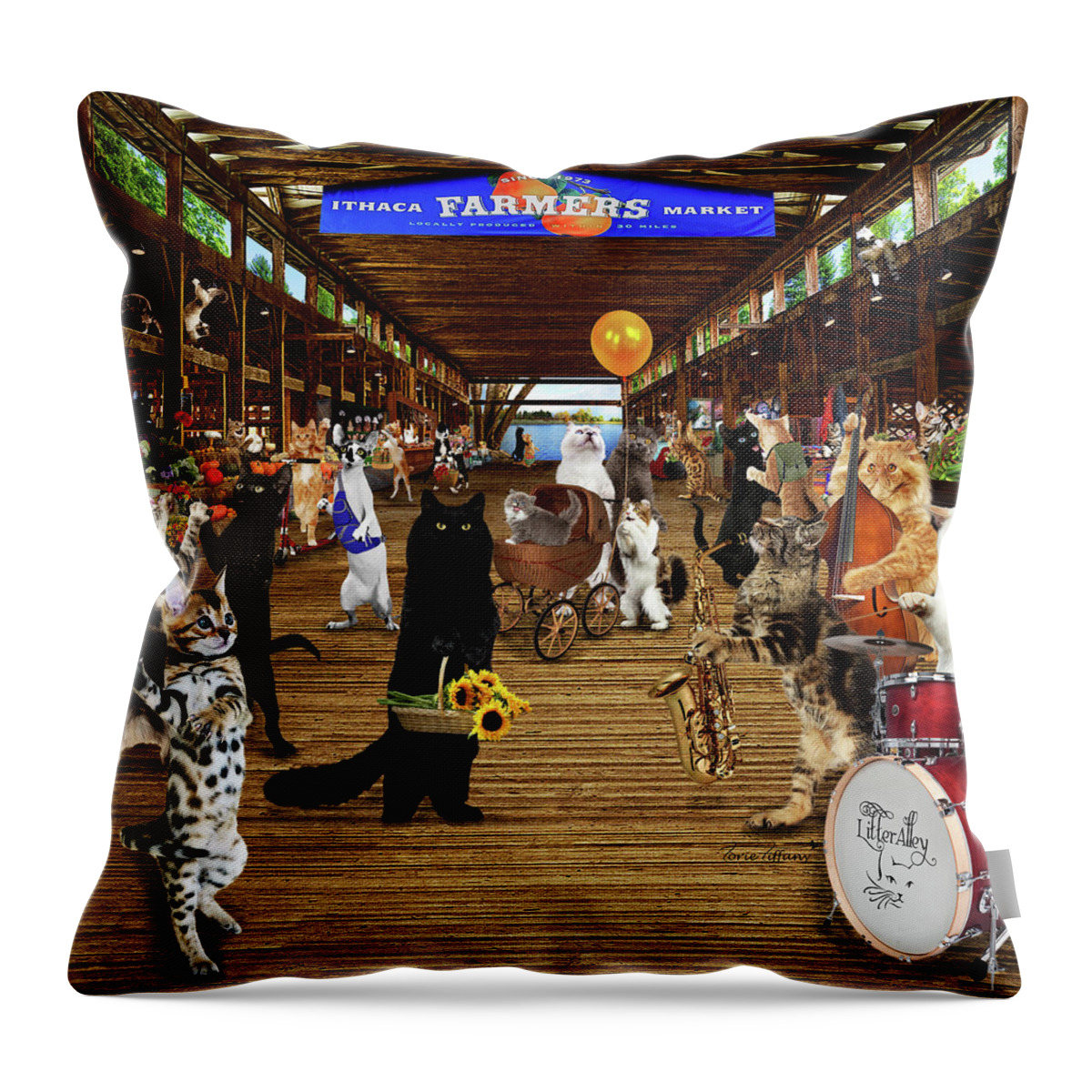 Comic Art Throw Pillow featuring the digital art Ithacats by Torie Tiffany