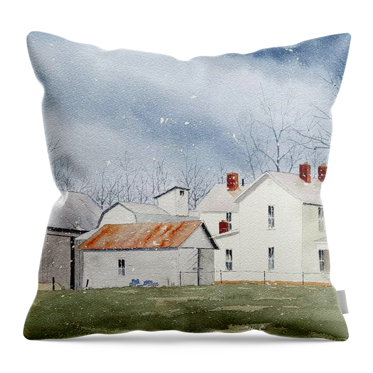 Snow Throw Pillow featuring the painting It's Snowing by Jim Gerkin