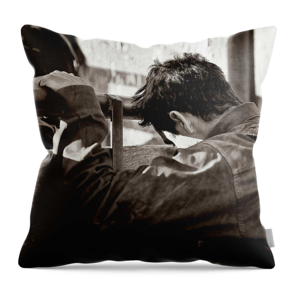 Cowboy Art Throw Pillow featuring the photograph Its The Joy and the Pain by Pamela Steege
