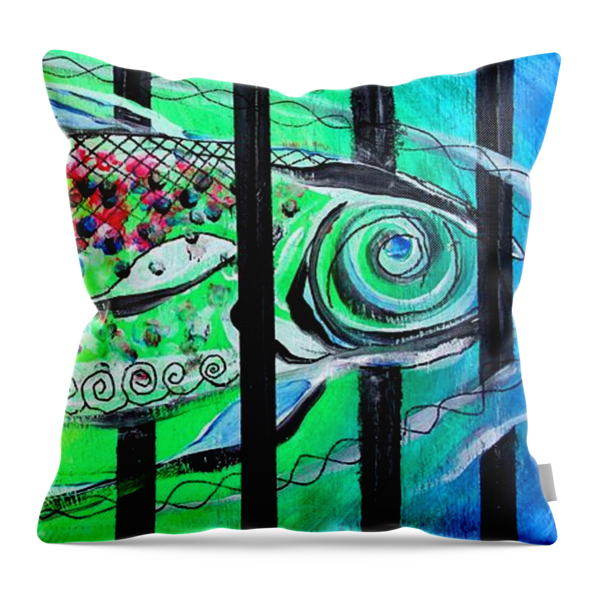 Fish Throw Pillow featuring the painting Jail Fish #135826 by J Vincent Scarpace