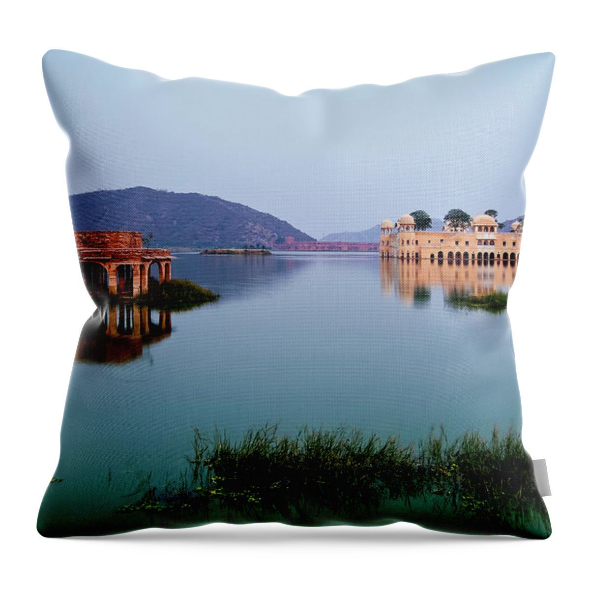 Tranquility Throw Pillow featuring the photograph Jal Mahal by Subir Basak