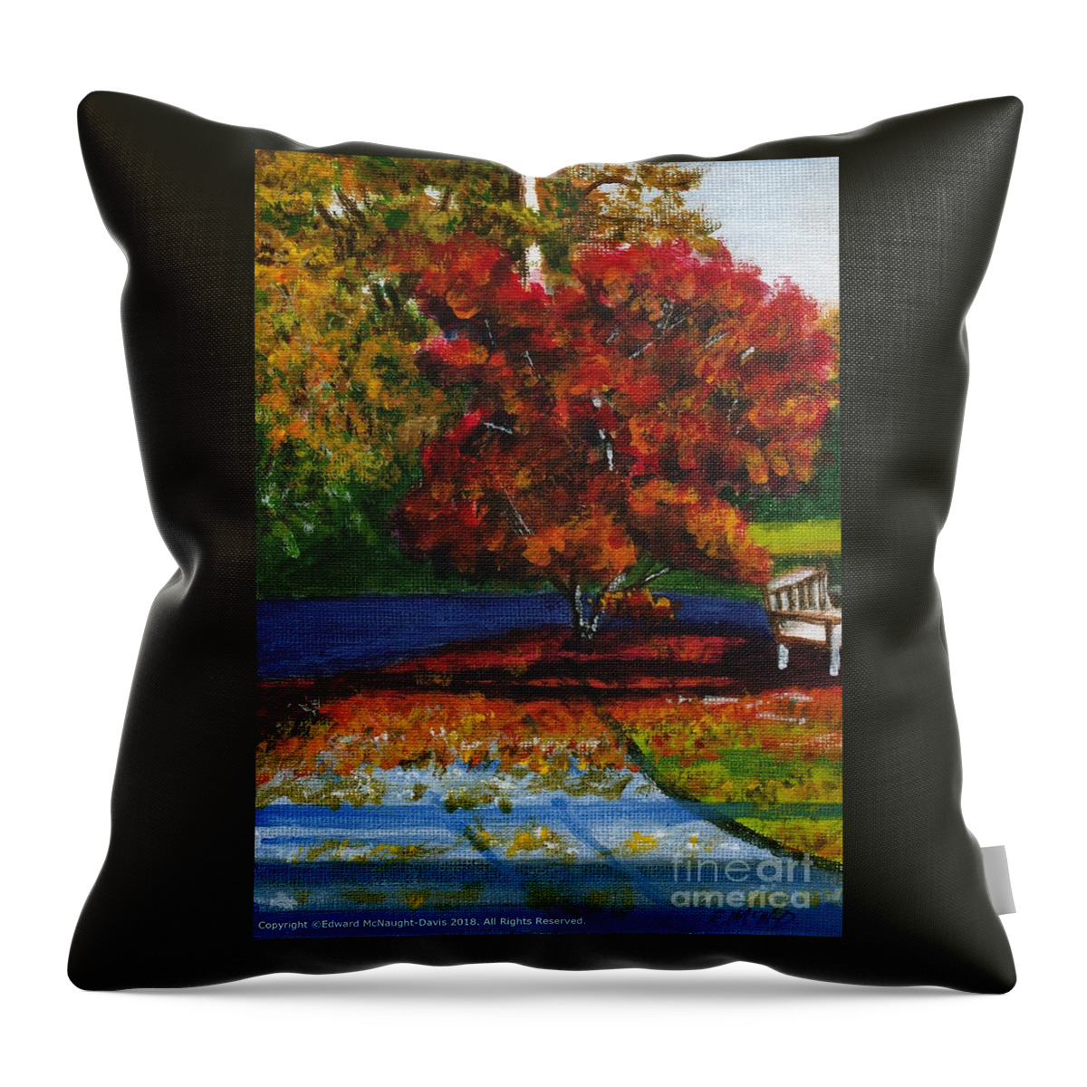 Japanese Red Maple Tree Throw Pillow featuring the painting Japanese Red Maple Tree Talsarn Lampeter Ceredigion Wales by Edward McNaught-Davis