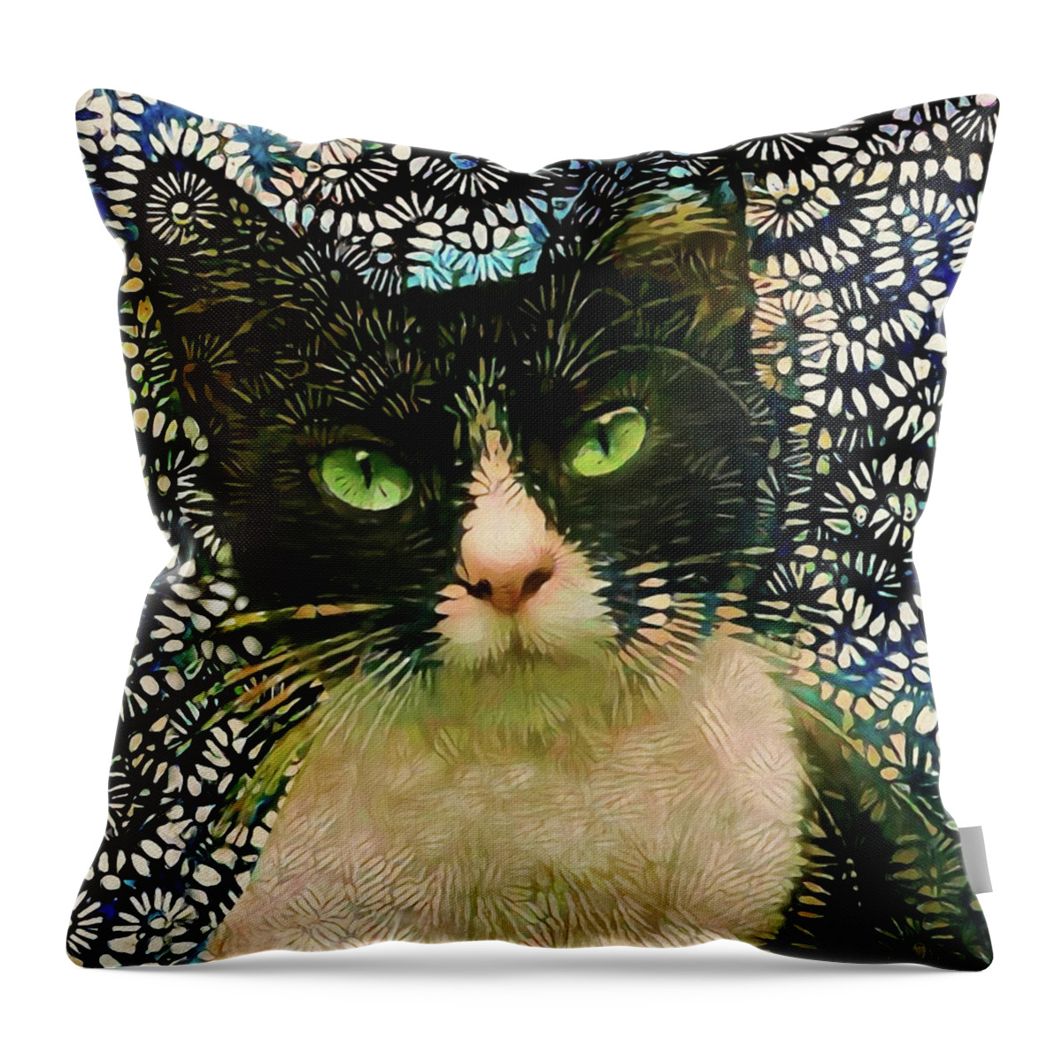 Tuxedo Cat Throw Pillow featuring the digital art Jax the Tuxedo Cat by Peggy Collins