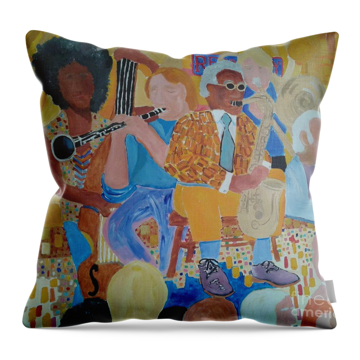 Jazz Throw Pillow featuring the painting Jazz Band by Rodger Ellingson