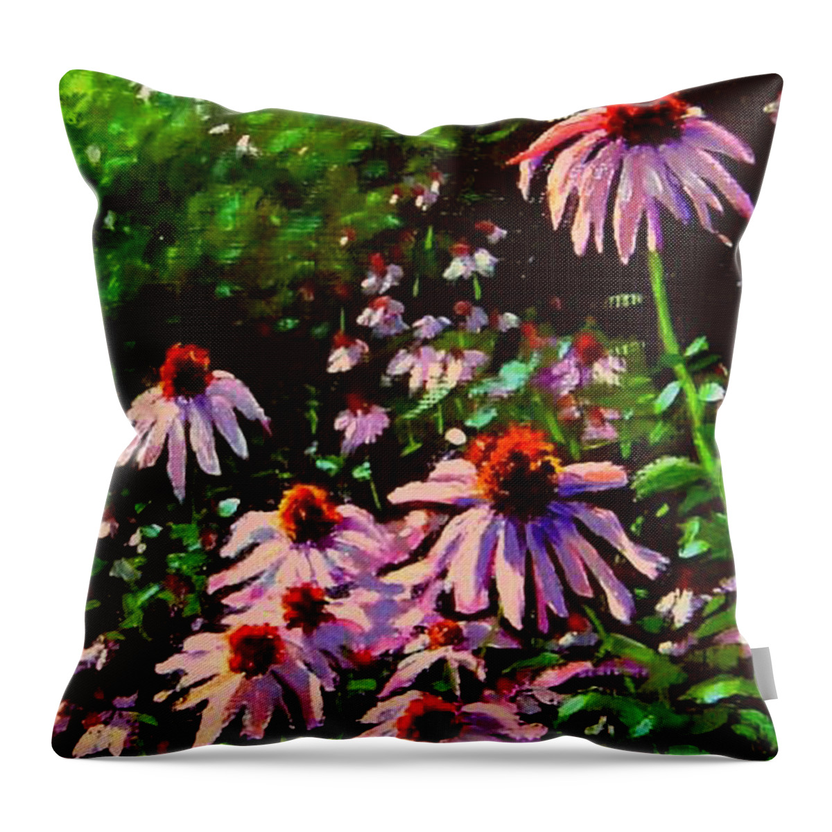 Landscape Throw Pillow featuring the painting Jeannette's Cone Flowers by Rick Hansen