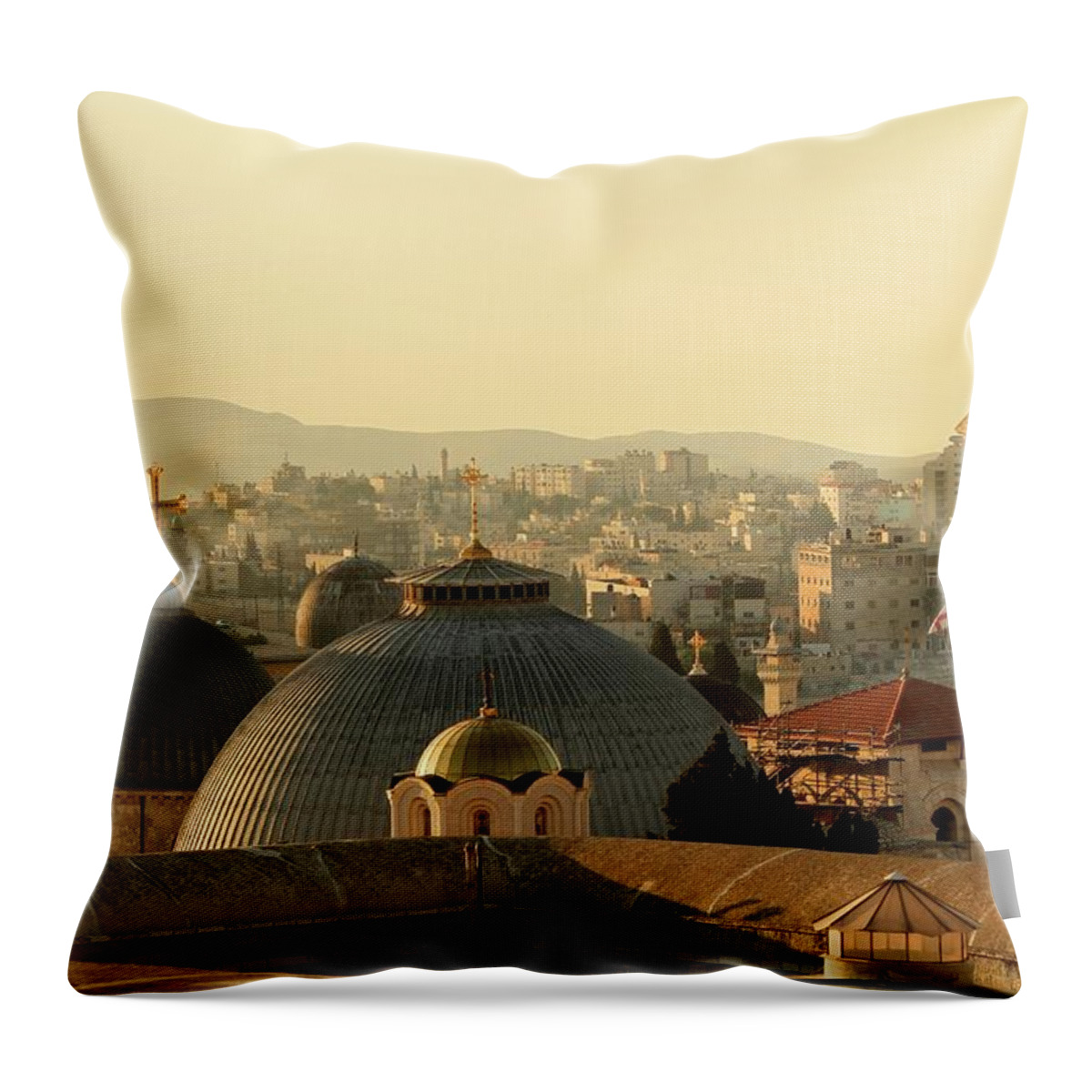 West Bank Throw Pillow featuring the photograph Jerusalem Churches On The Skyline by Picturejohn