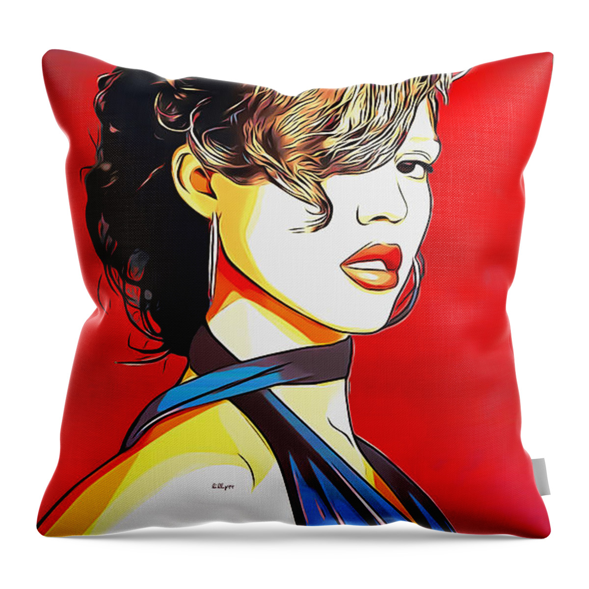 Draw Throw Pillow featuring the digital art Jessica Alba pop art illustration by Nenad Vasic