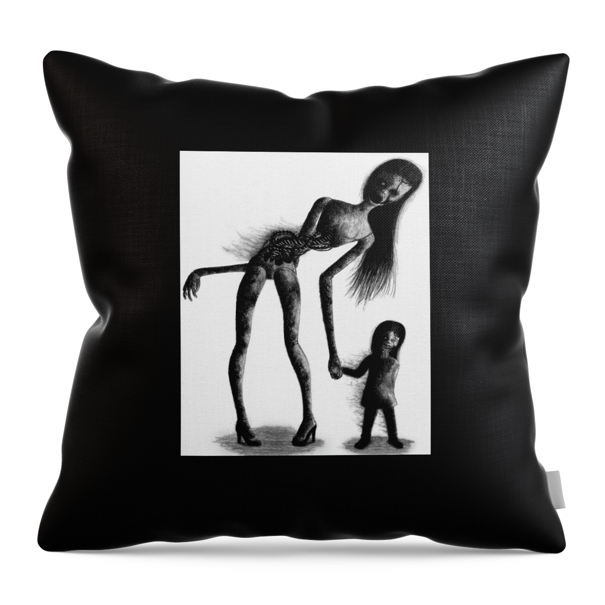 Horror Throw Pillow featuring the drawing Jessica And Her Broken - Artwork by Ryan Nieves