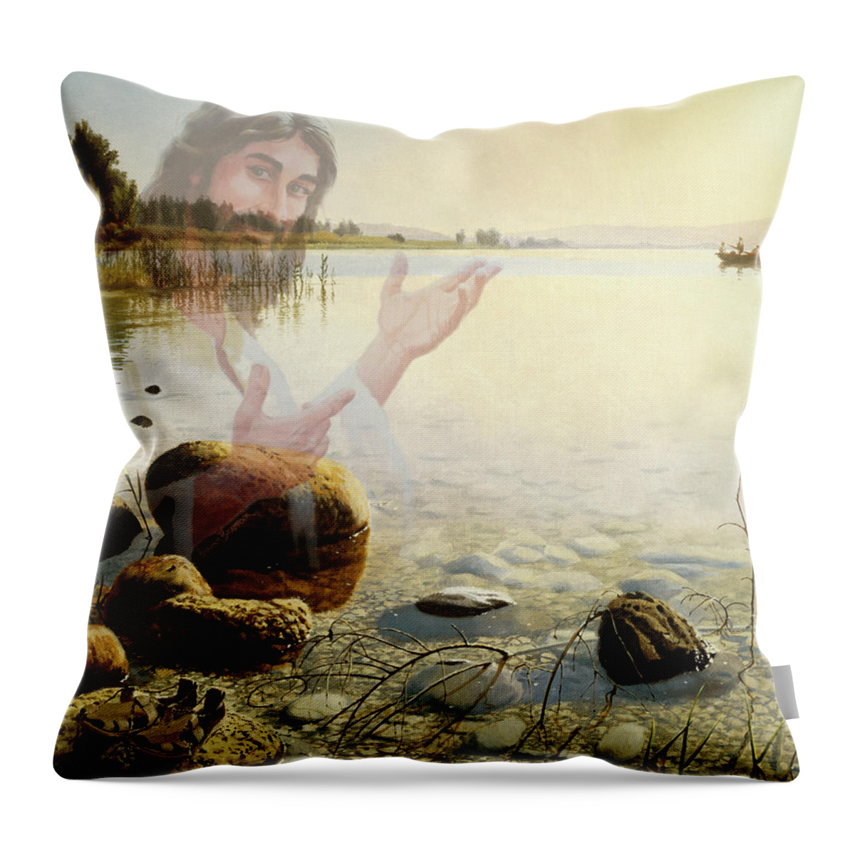 Jesus Throw Pillow featuring the painting Jesus, Come Follow Me by Graham Braddock