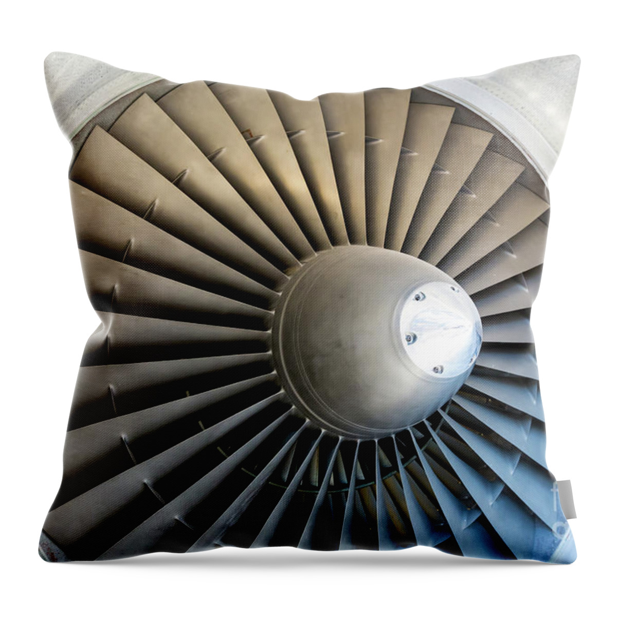 Wind Throw Pillow featuring the photograph Jet Engine Blades Closeup by Nomadsoul1