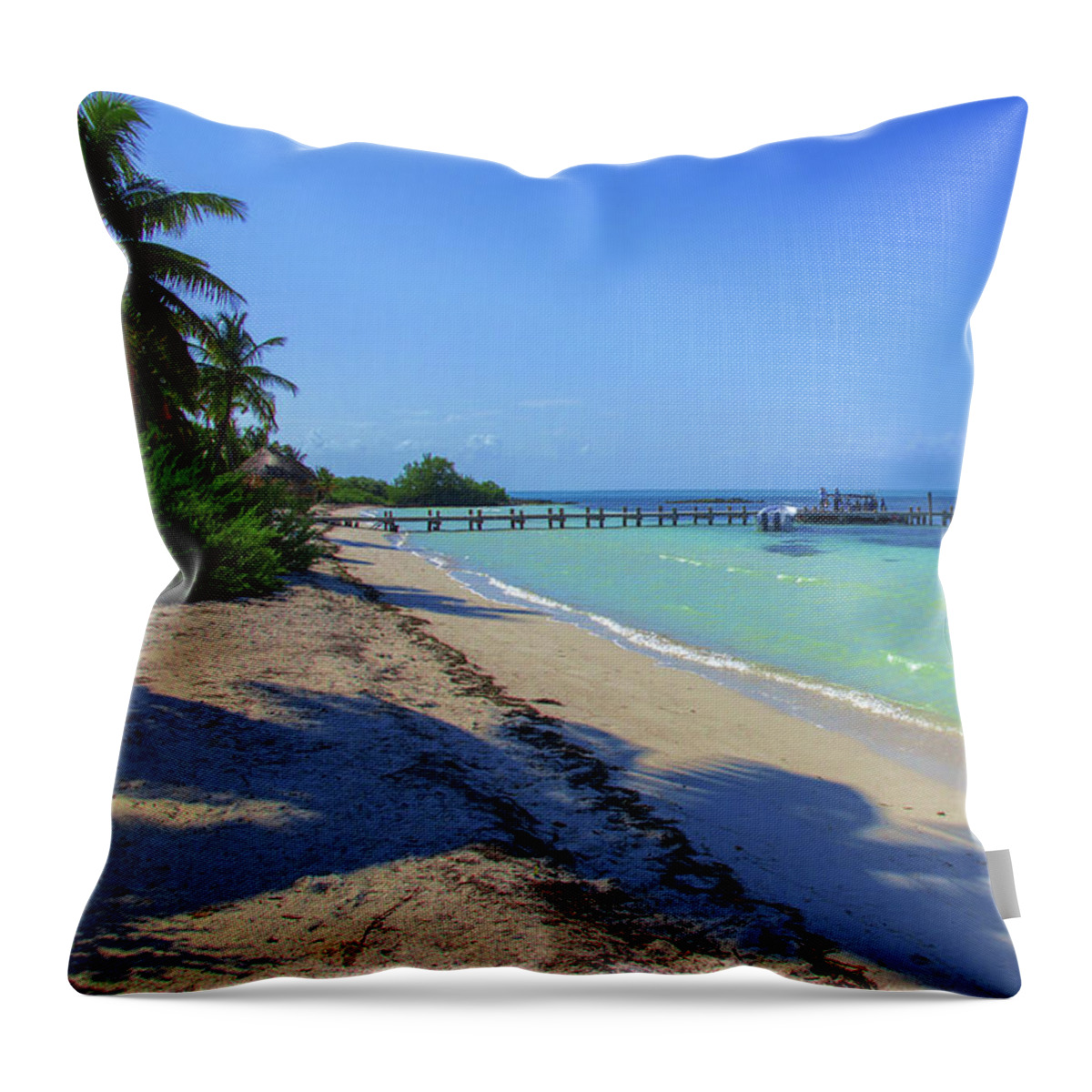 Jetty Throw Pillow featuring the photograph Jetty on Isla Contoy by Sun Travels