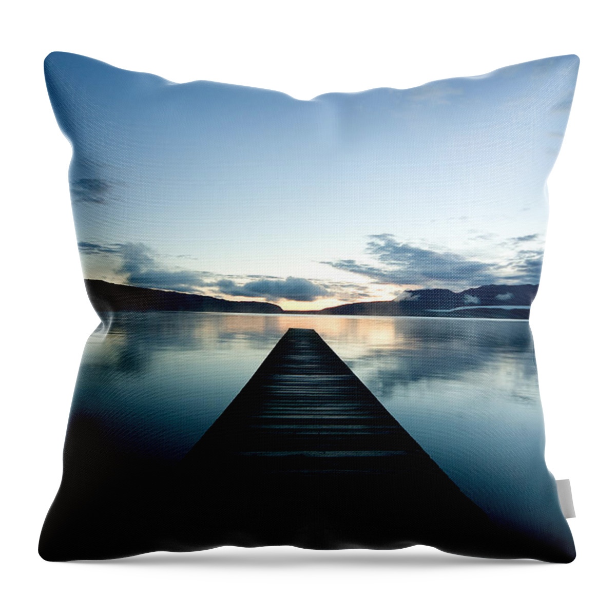 Tranquility Throw Pillow featuring the photograph Jetty On Lake Tarawera At Sunrise by Wowstockfootage