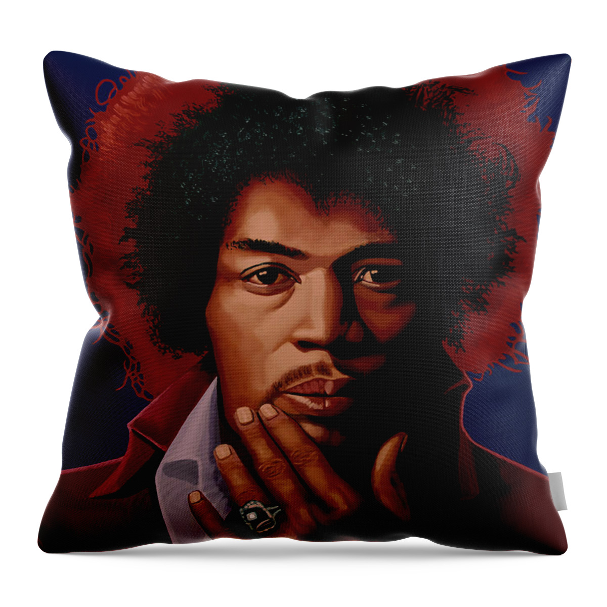 Jimi Hendrix Throw Pillow featuring the painting Jimi Hendrix Painting 5 by Paul Meijering