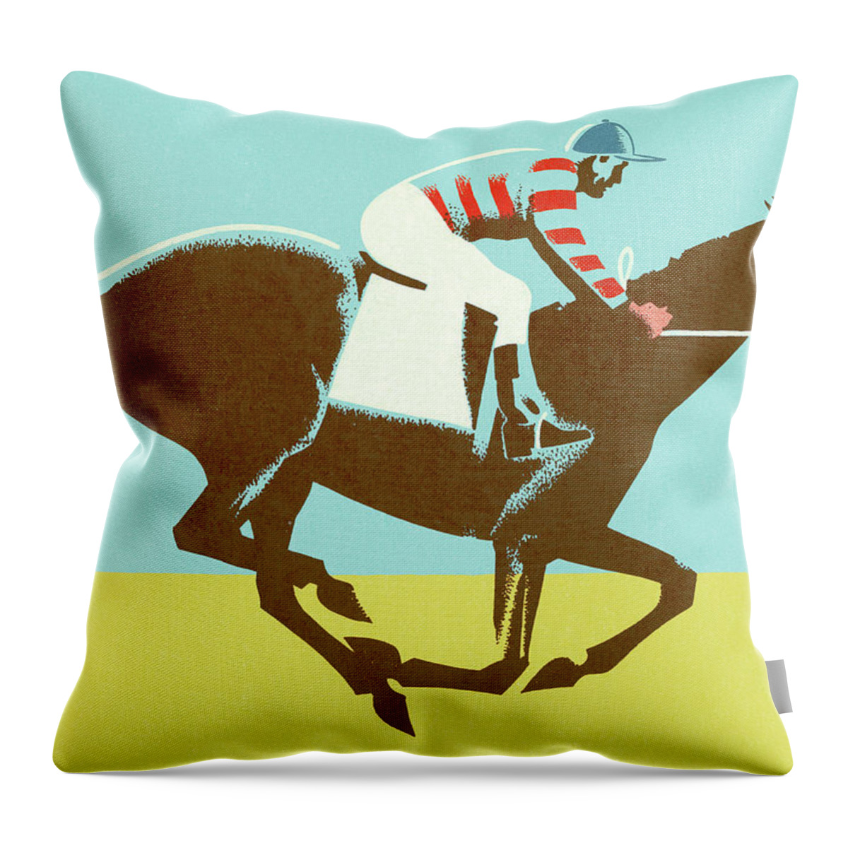 Adult Throw Pillow featuring the drawing Jockey Riding Horse by CSA Images