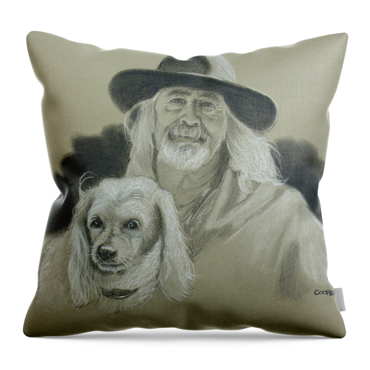 Portrait Throw Pillow featuring the drawing John and Molly by Todd Cooper
