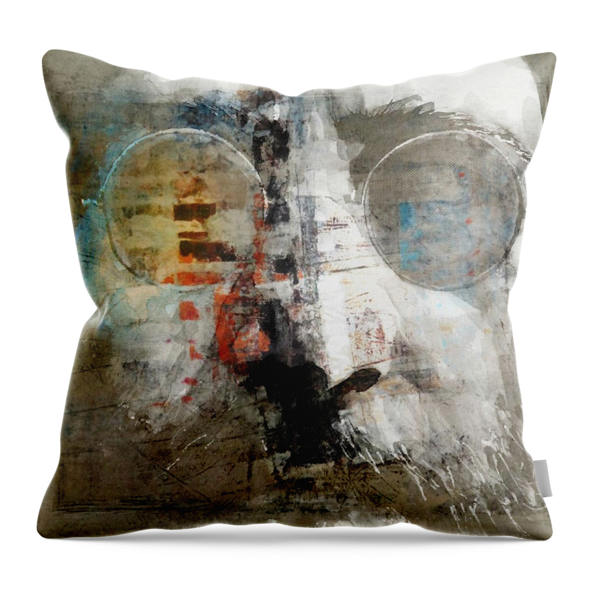 John Lennon Throw Pillow featuring the mixed media John Lennon - Out The Blue by Paul Lovering