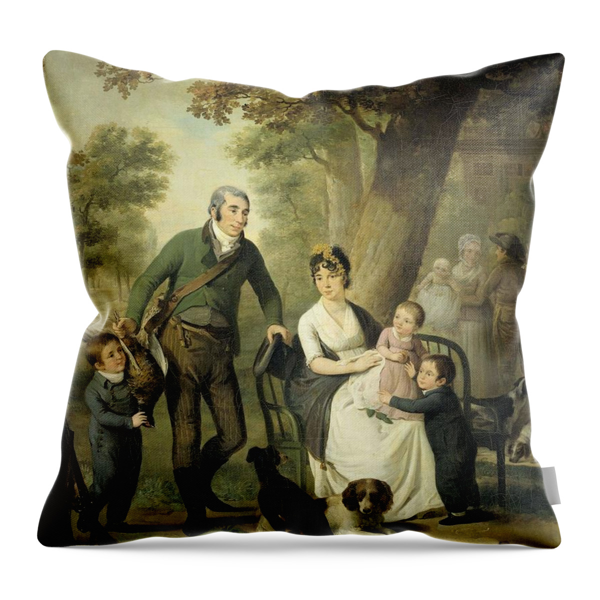 Adriaan De Lelie Throw Pillow featuring the painting Jonkheer Gysbert Carel Rutger Reinier van Brienen van Ramerus-1771-1821-, with his Wife and four ... by Adriaan de Lelie