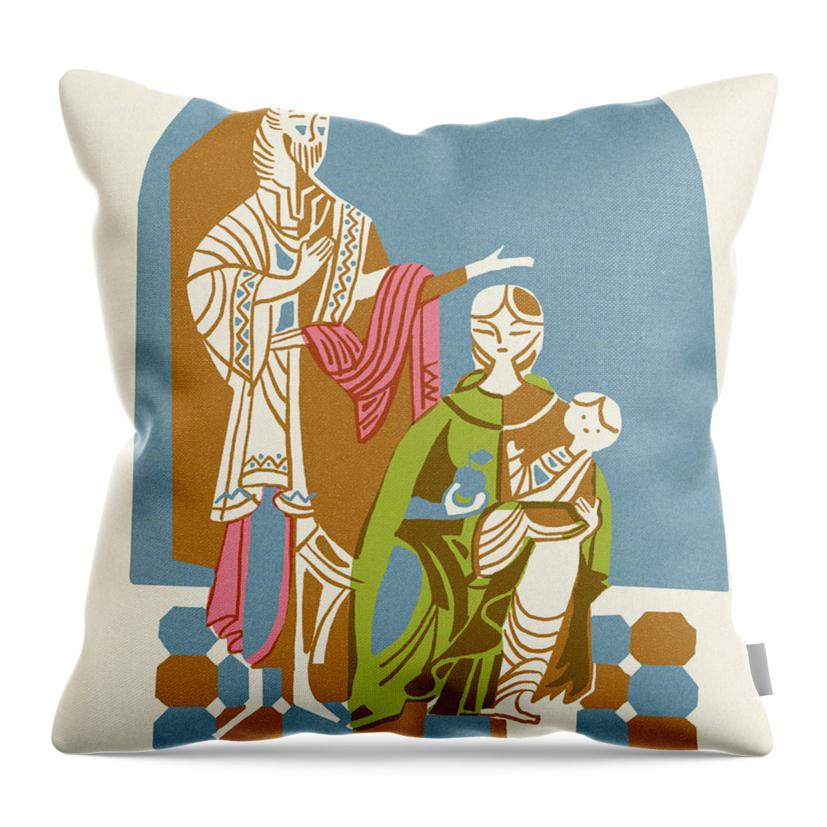 Adult Throw Pillow featuring the drawing Joseph Mary and Baby Jesus by CSA Images