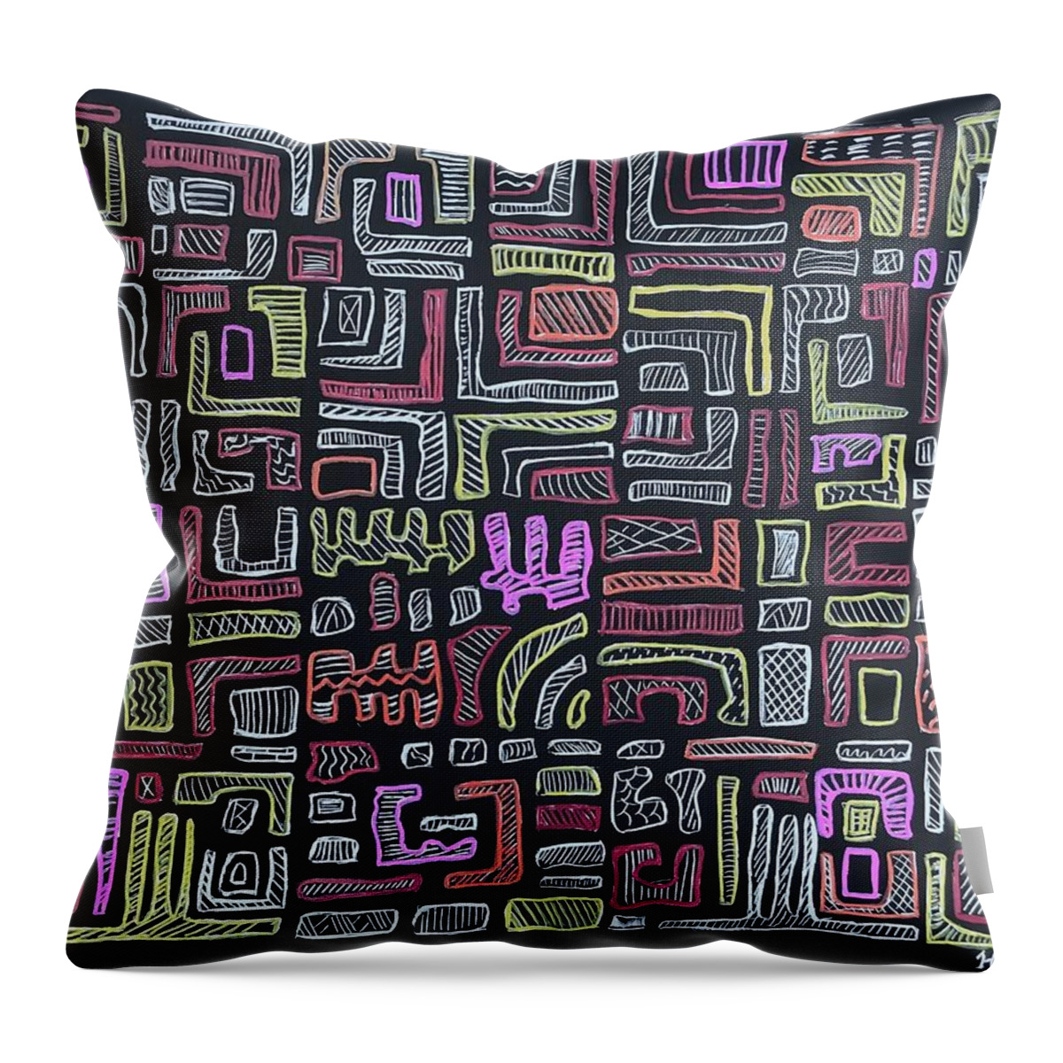 Ethnic Graphic Organic Geometric Pattern Throw Pillow featuring the drawing Joy by Hila Abada