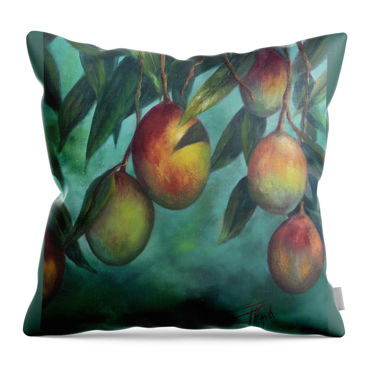 Mangos Throw Pillow featuring the painting Florida Mangos by Lynne Pittard
