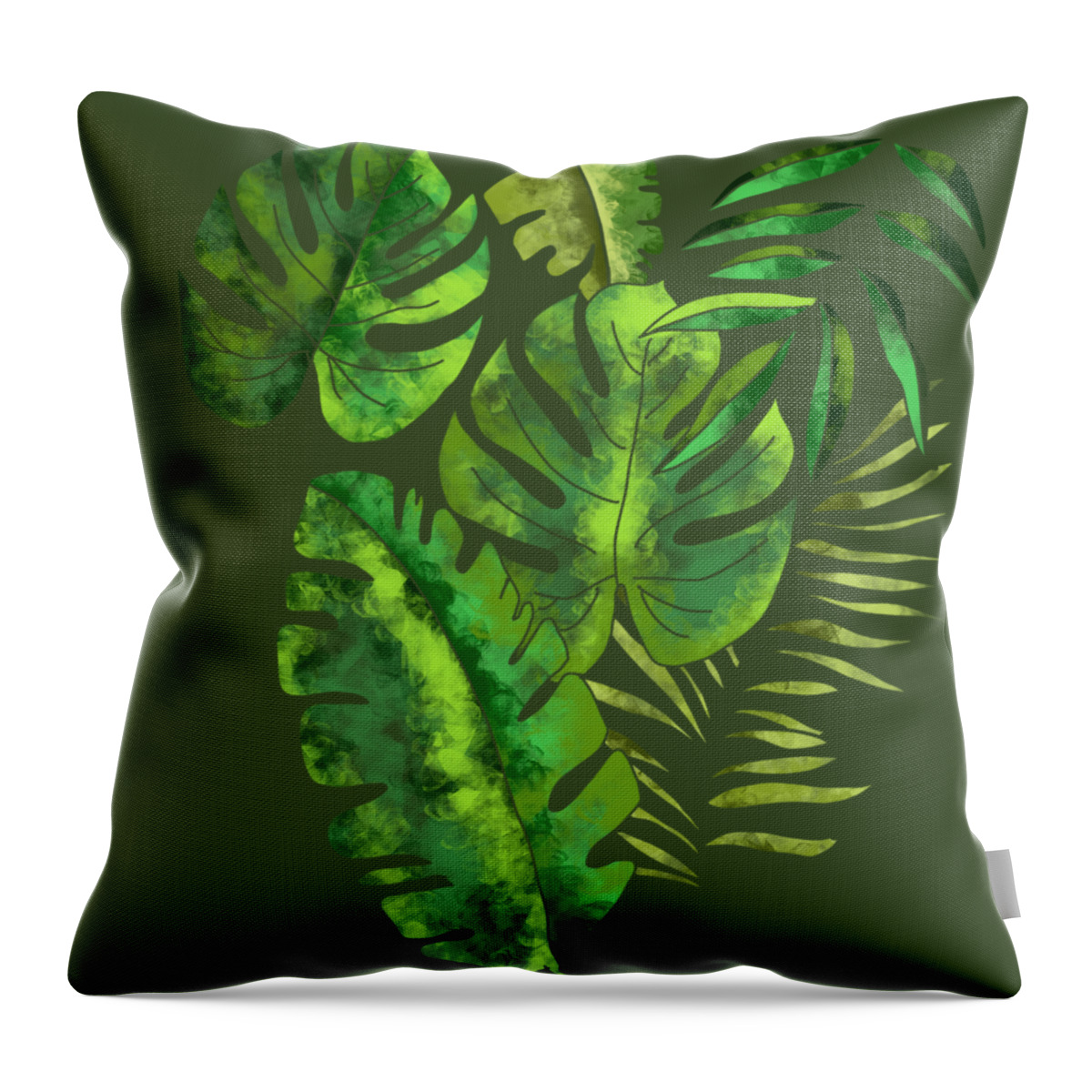Winner Throw Pillow featuring the painting Jungle leaves Pattern by Patricia Piotrak