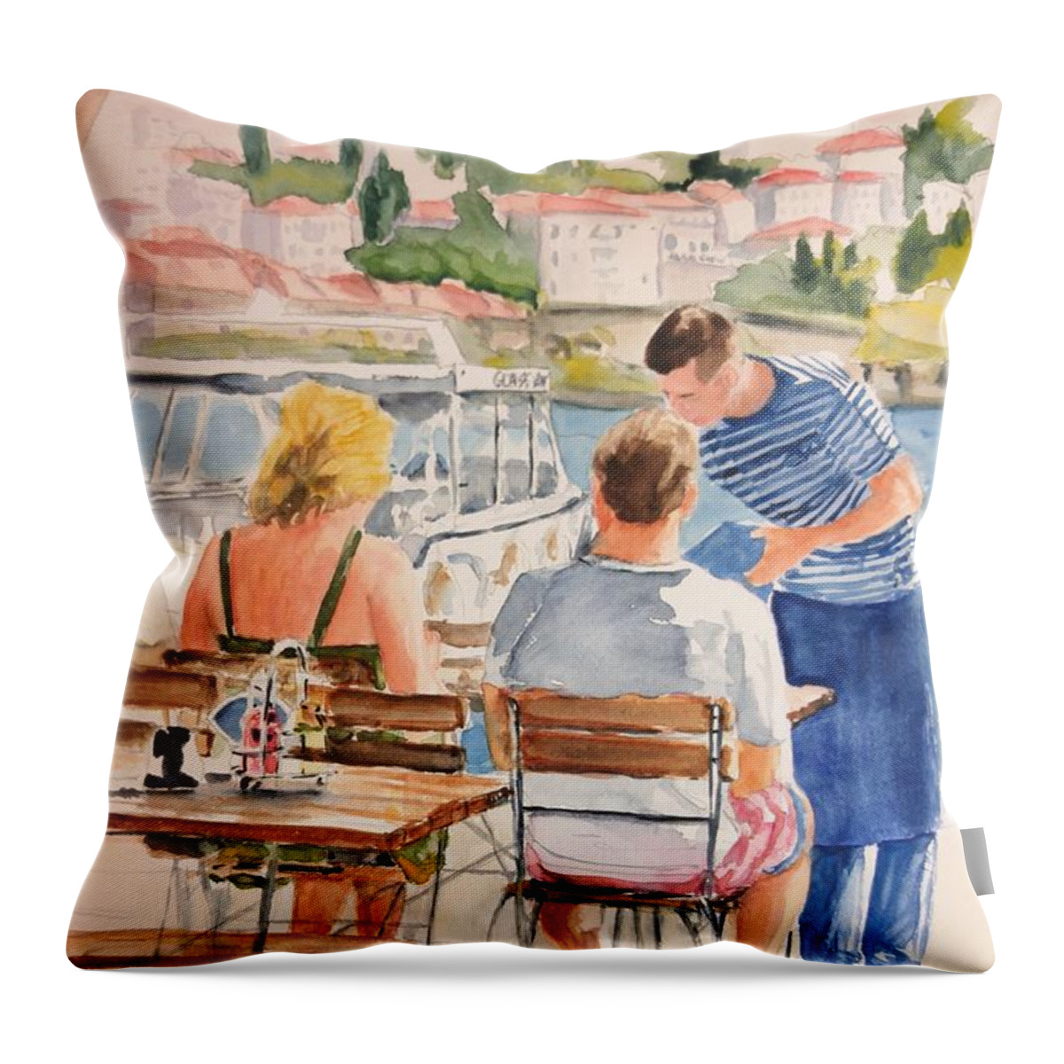 Dubrovnik Throw Pillow featuring the painting Just the Cheque by Sonia Mocnik