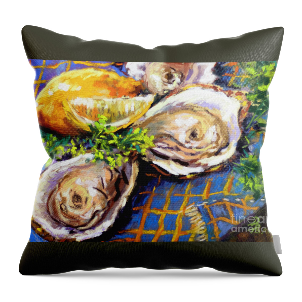 Oyster Painting Throw Pillow featuring the painting Just Three by Dianne Parks