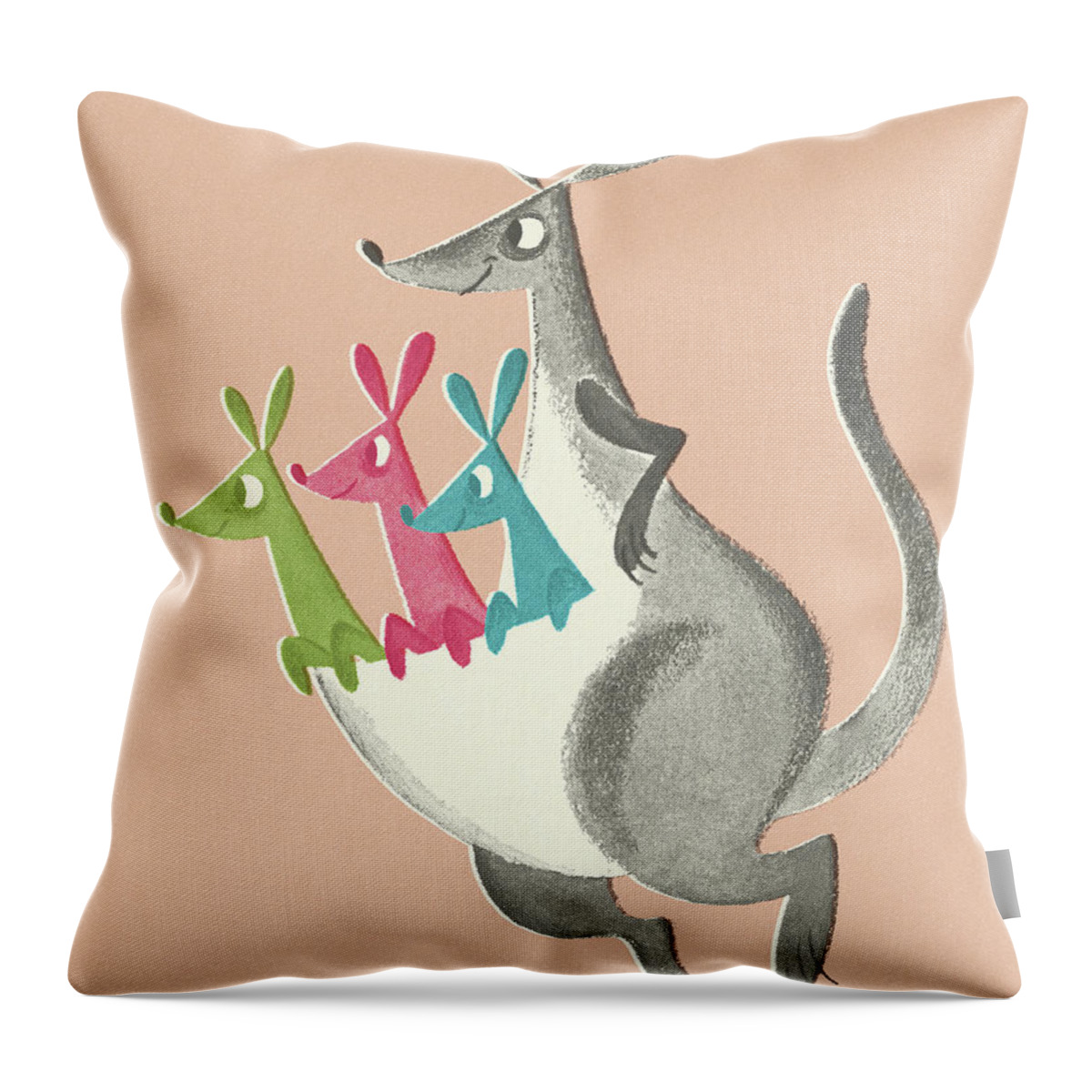 Animal Throw Pillow featuring the drawing Kangaroo with Three Joeys by CSA Images