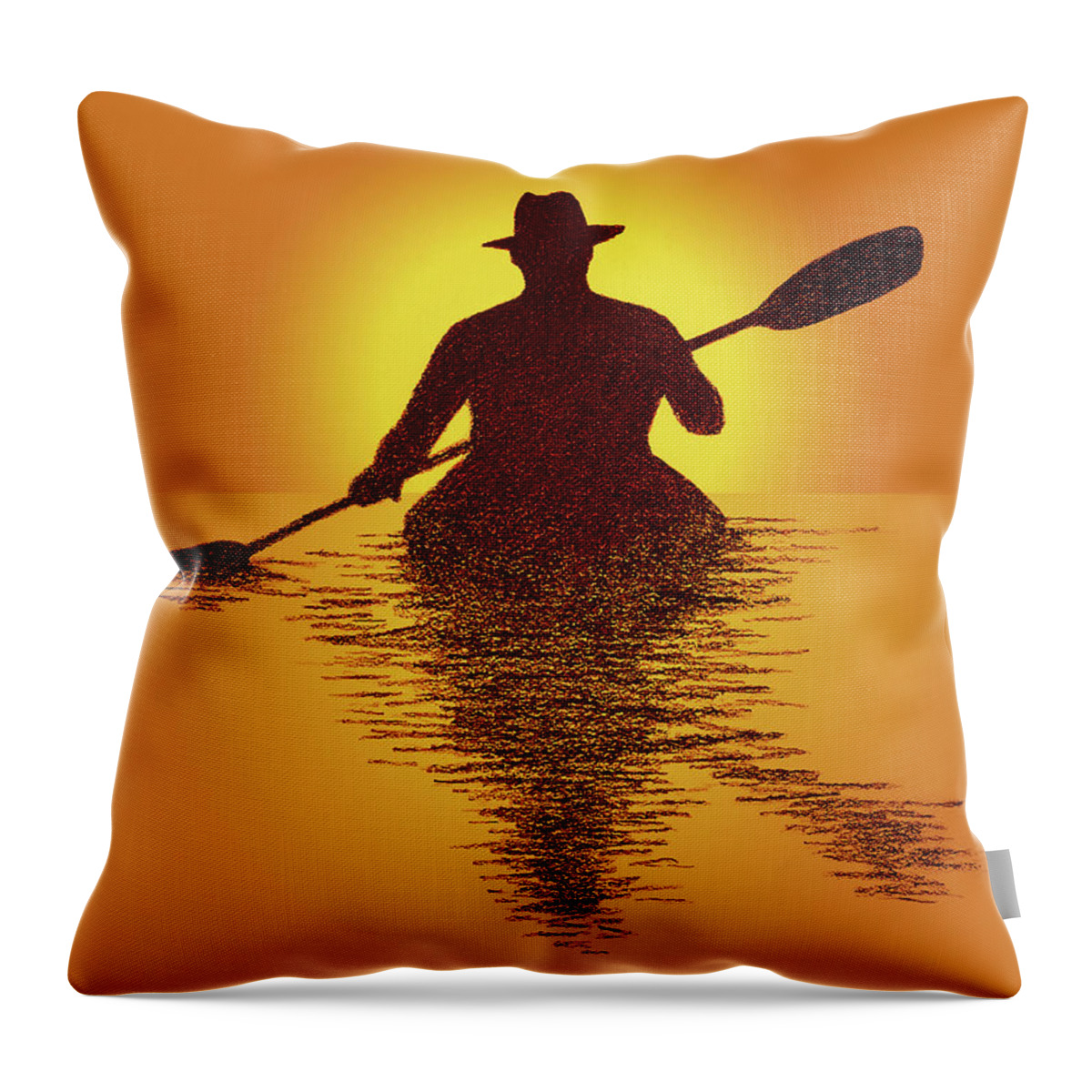 Kayaker Throw Pillow featuring the drawing Kayaker Sunset by Garry McMichael