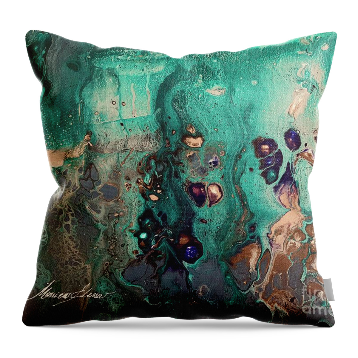 Ocean Throw Pillow featuring the painting Keep bubbling by Monica Elena