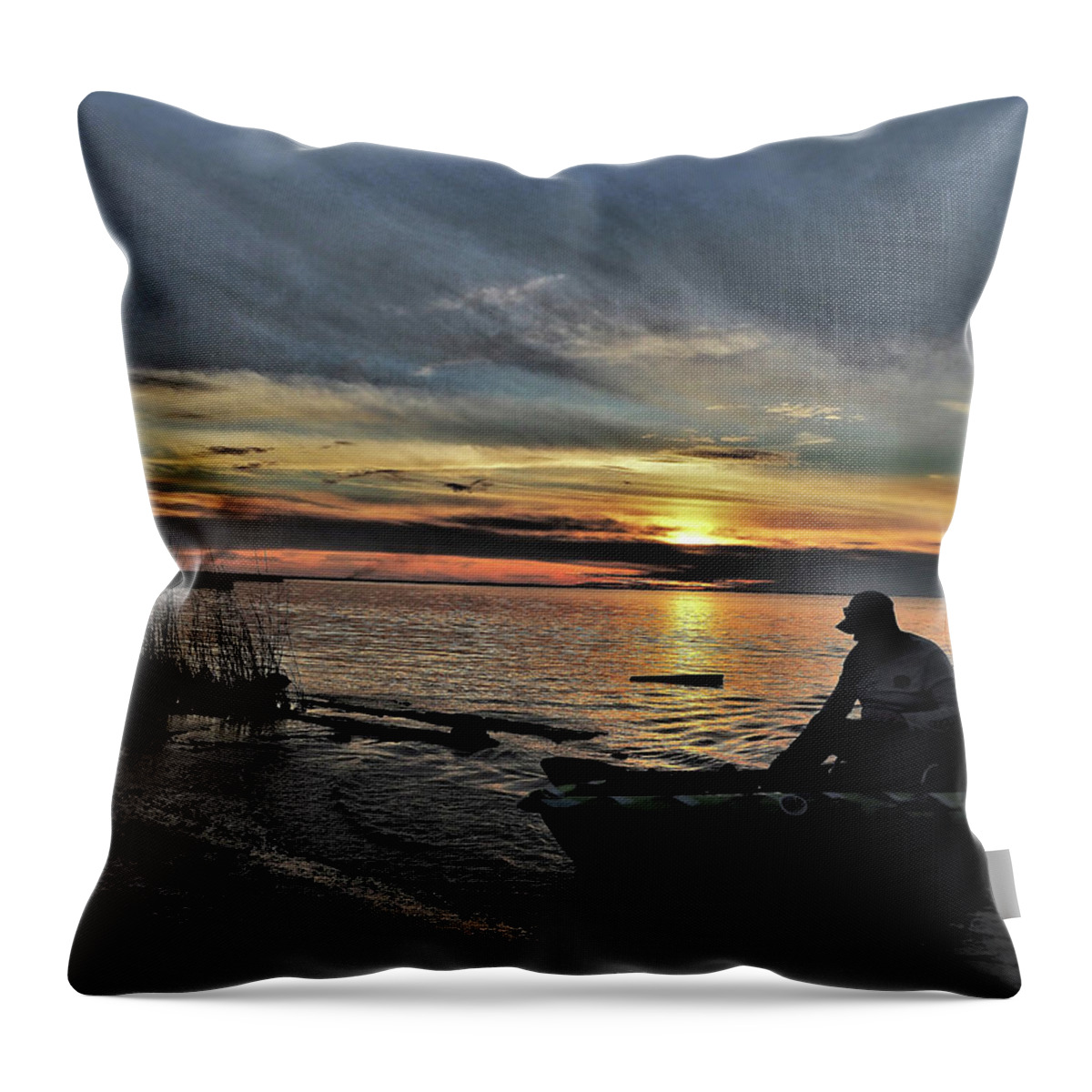 Sunset Throw Pillow featuring the photograph Keith Lake Kayaker by Jerry Connally