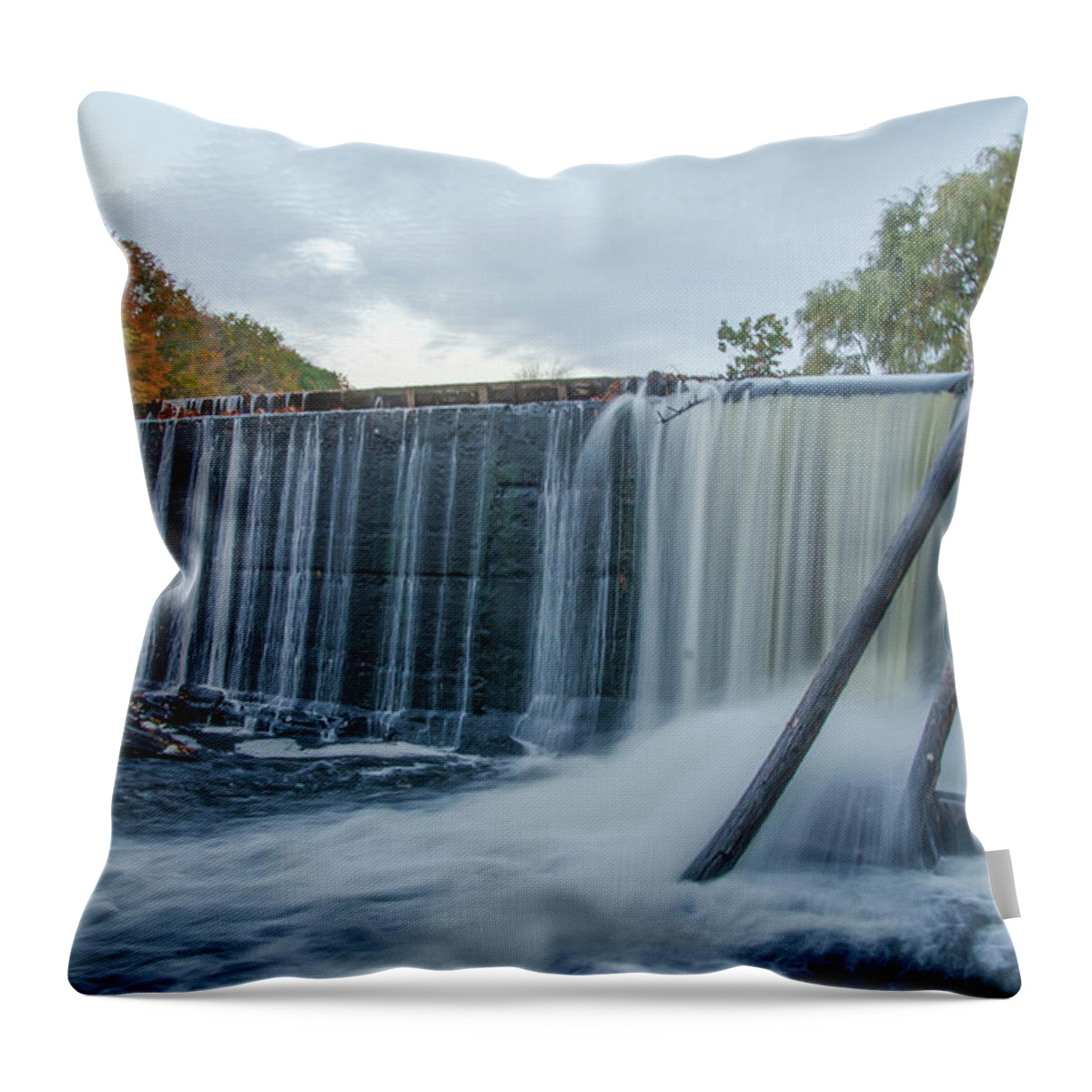 Mousam Throw Pillow featuring the photograph Kennebunk Maine - Mousam River Dam by Bill Cannon