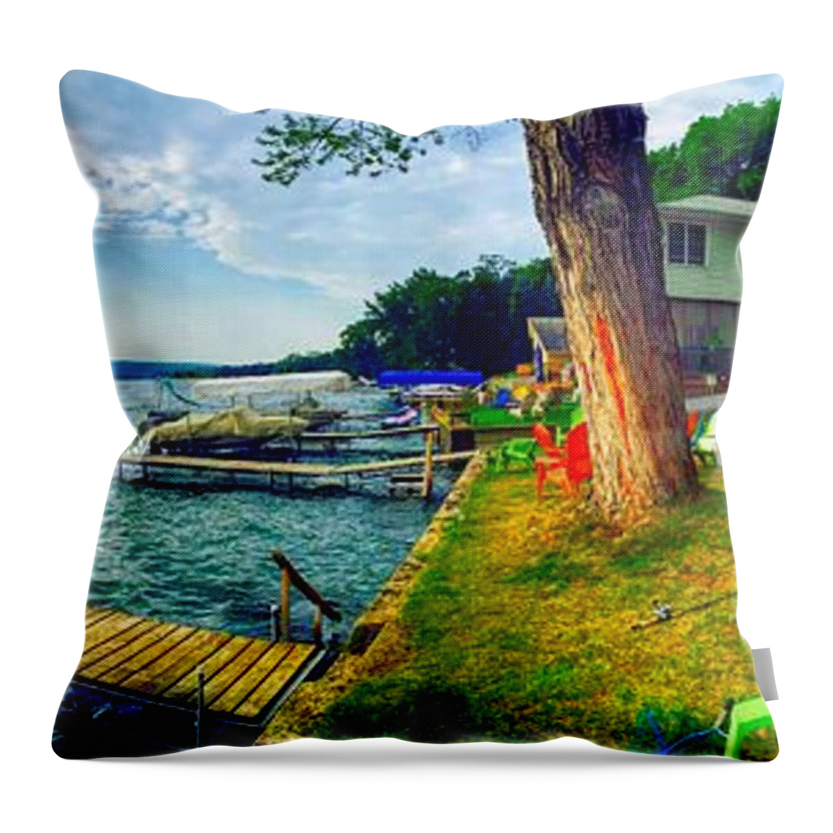 Finger Lakes Throw Pillow featuring the photograph Keuka Lake Mornings Panorama by Anthony Giammarino