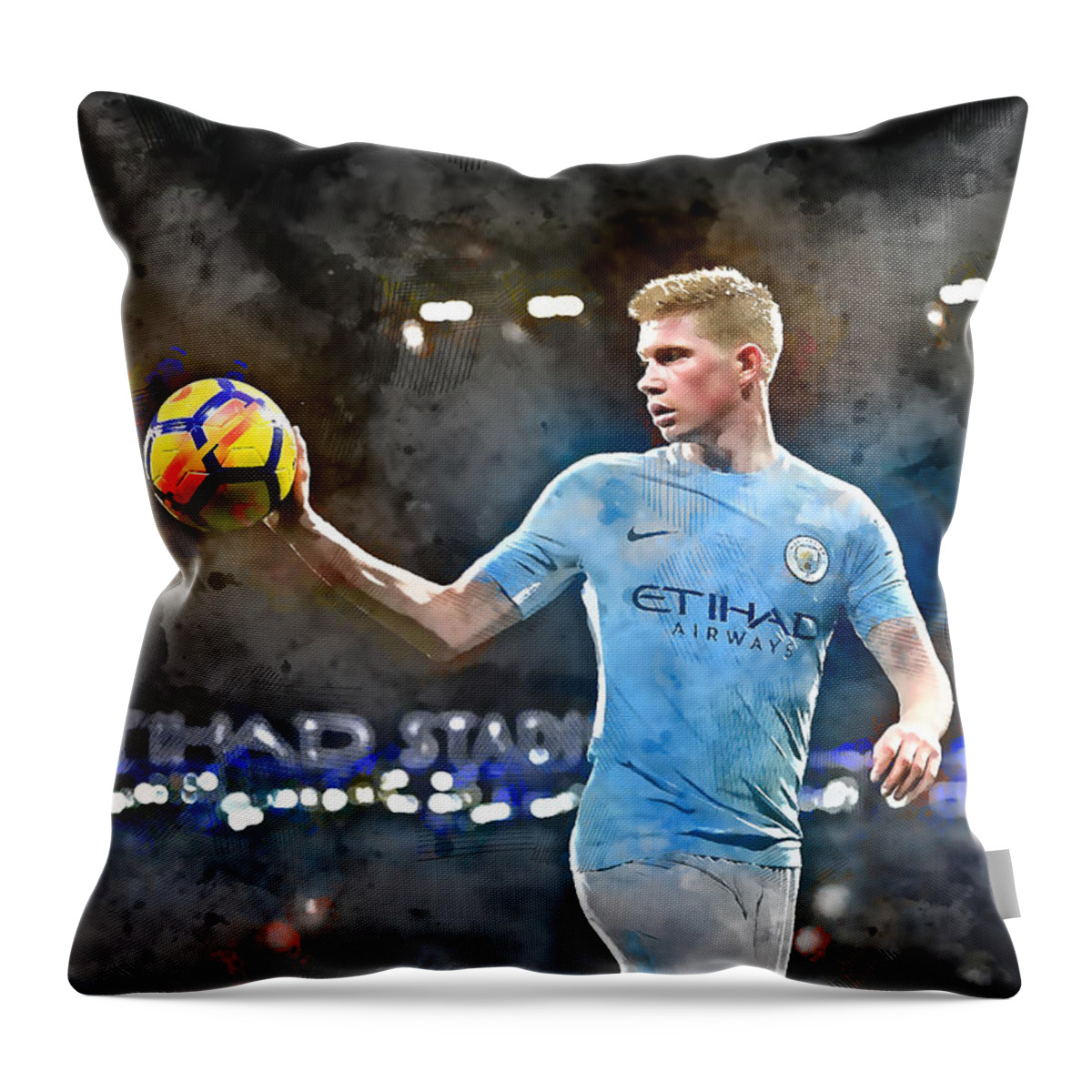 Kevin De Bruyne Throw Pillow featuring the mixed media Kevin De Bruyne by Marvin Blaine