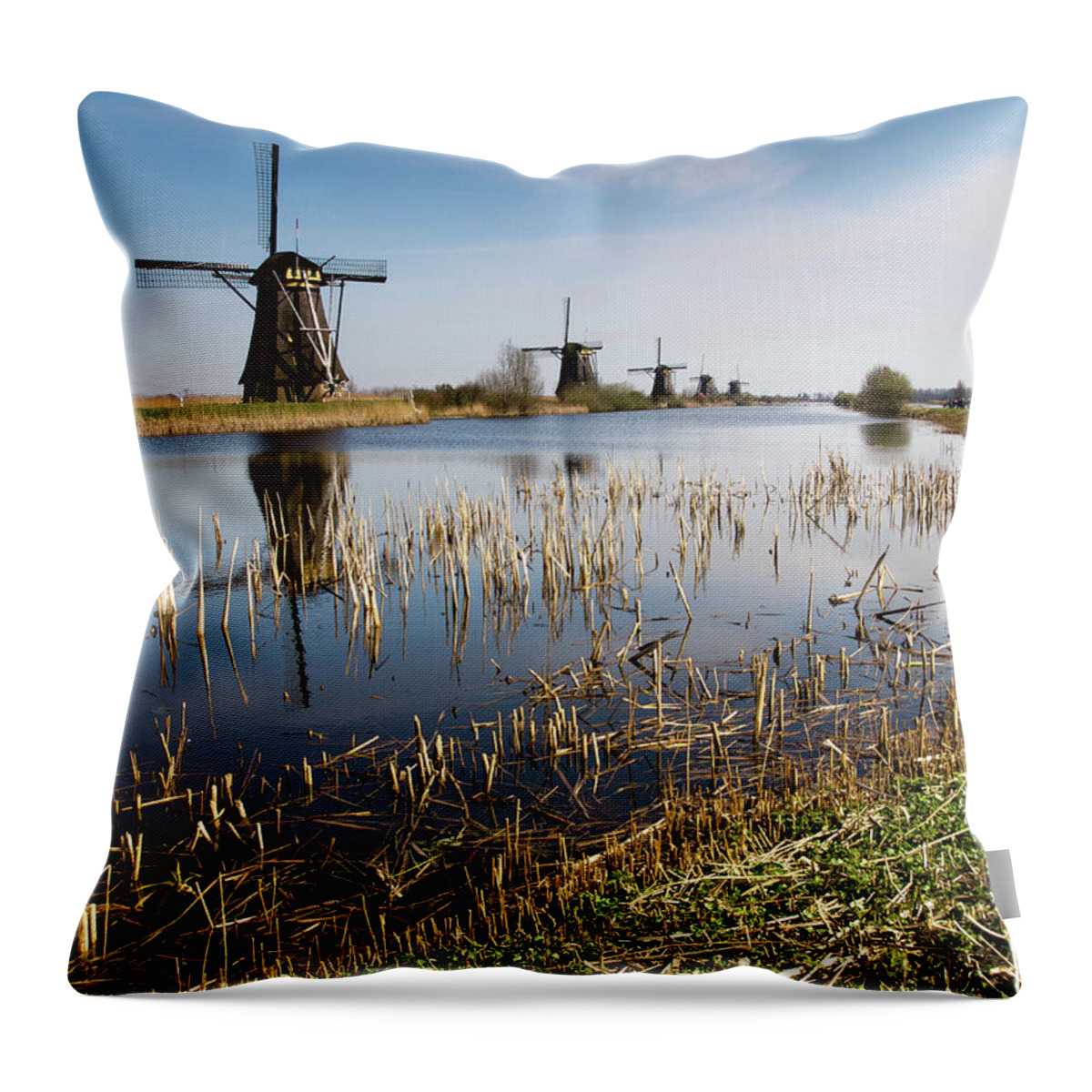 Environmental Conservation Throw Pillow featuring the photograph Kinderdijk Mills by Peterj©