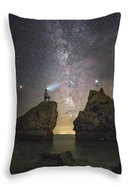 Milky Way Throw Pillow featuring the photograph King of the rocks by Elias Pentikis