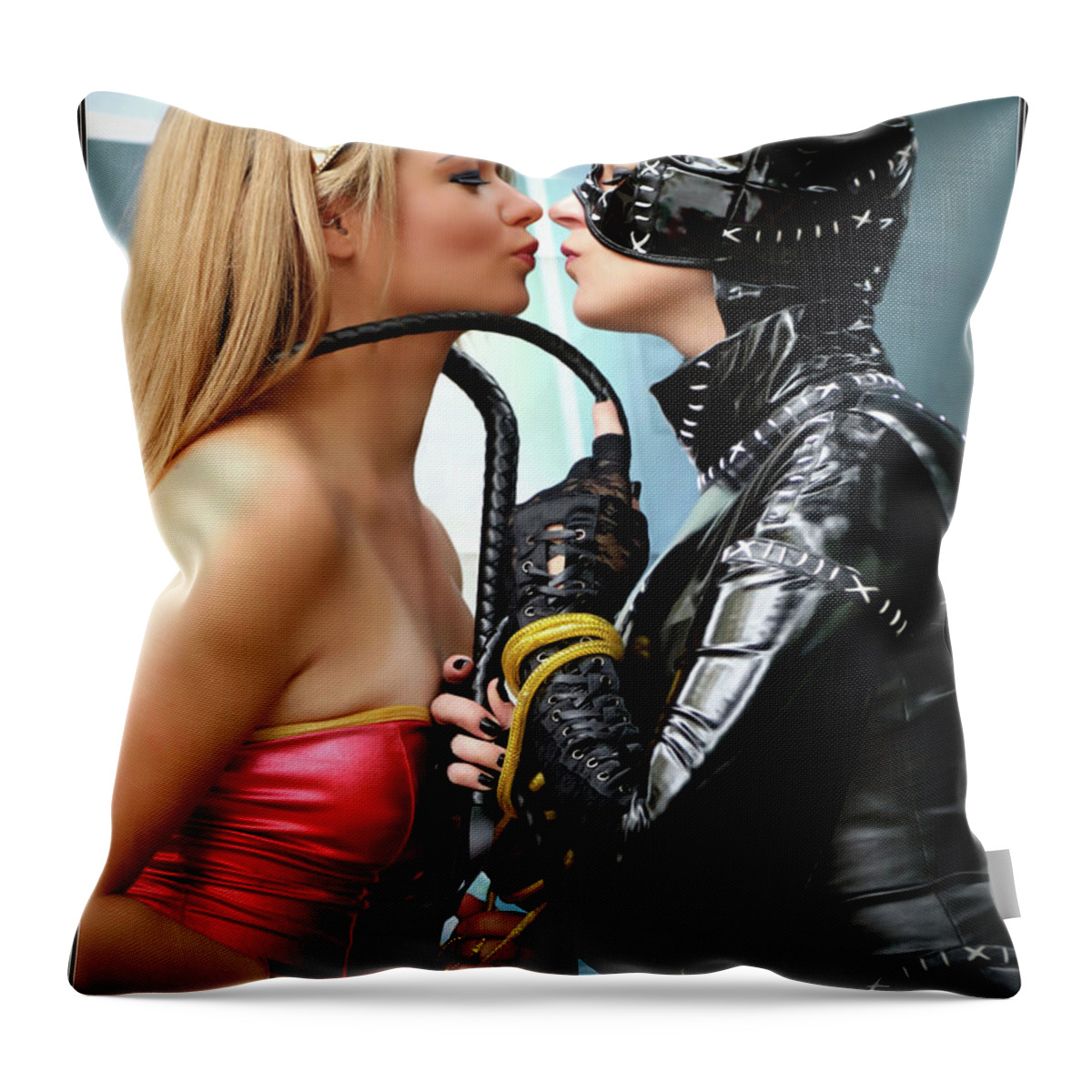 Cat Throw Pillow featuring the photograph Wonder Woman vs Cat Woman by Jon Volden