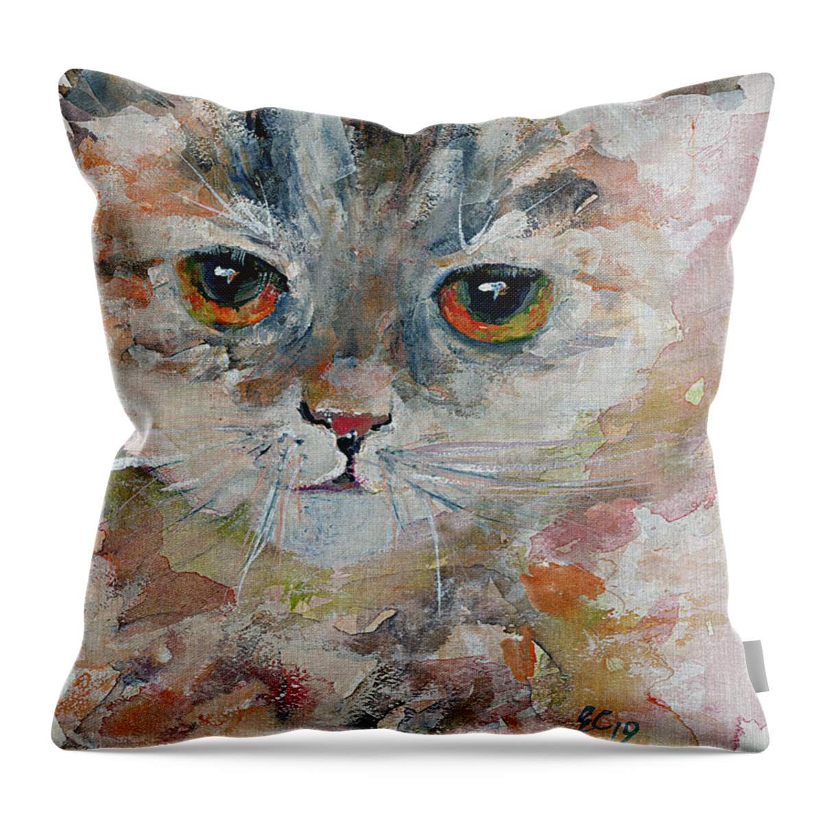 Cats Throw Pillow featuring the painting Kitten Portrait by Ginette Callaway