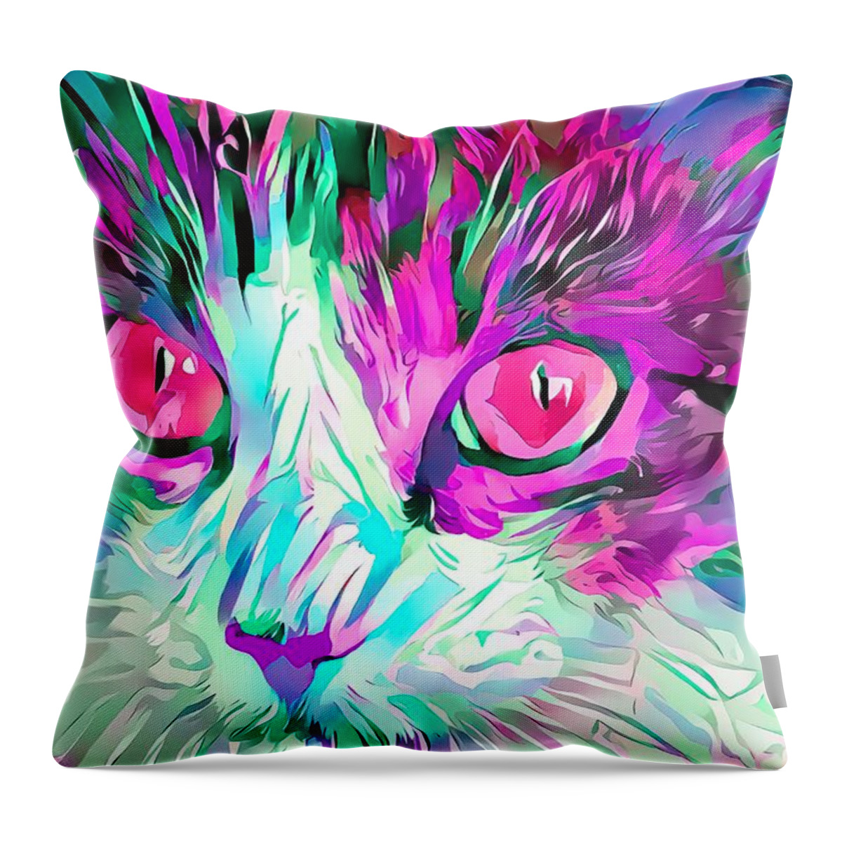 Pink Throw Pillow featuring the digital art Kitty Love Pink Eyes by Don Northup