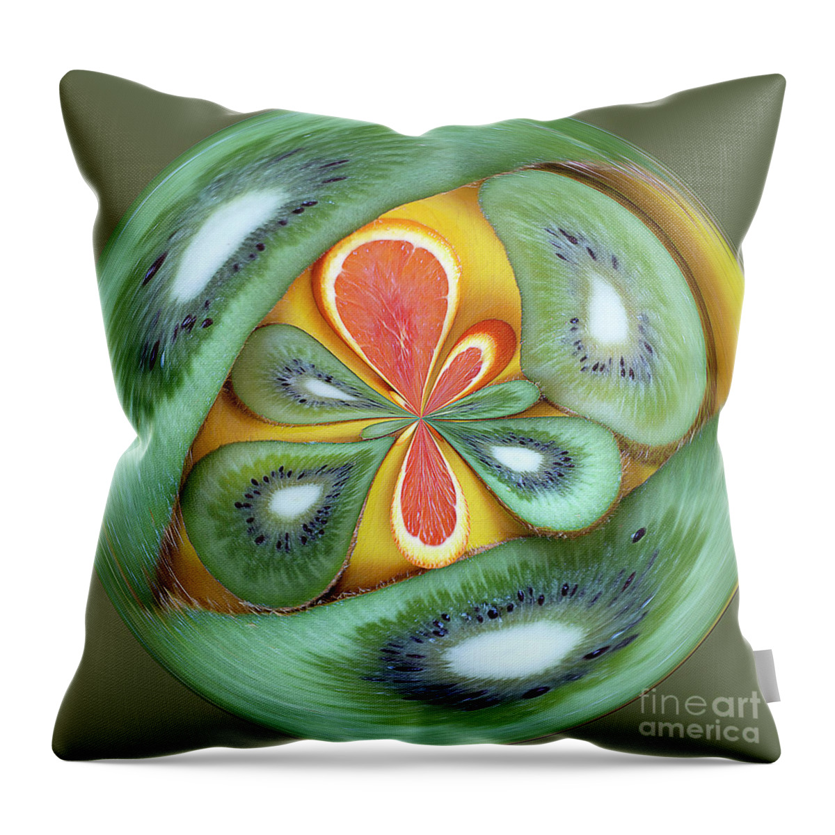 Fruit Orb Throw Pillow featuring the digital art Kiwi and Orange Orb by Elisabeth Lucas