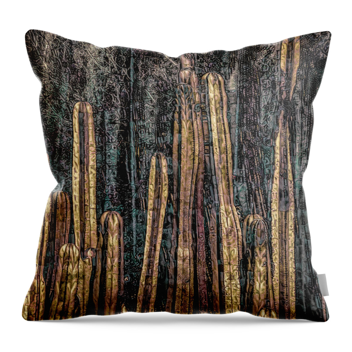 Klimt Throw Pillow featuring the digital art Klimt Cacti Trio C by Sandra Nesbit