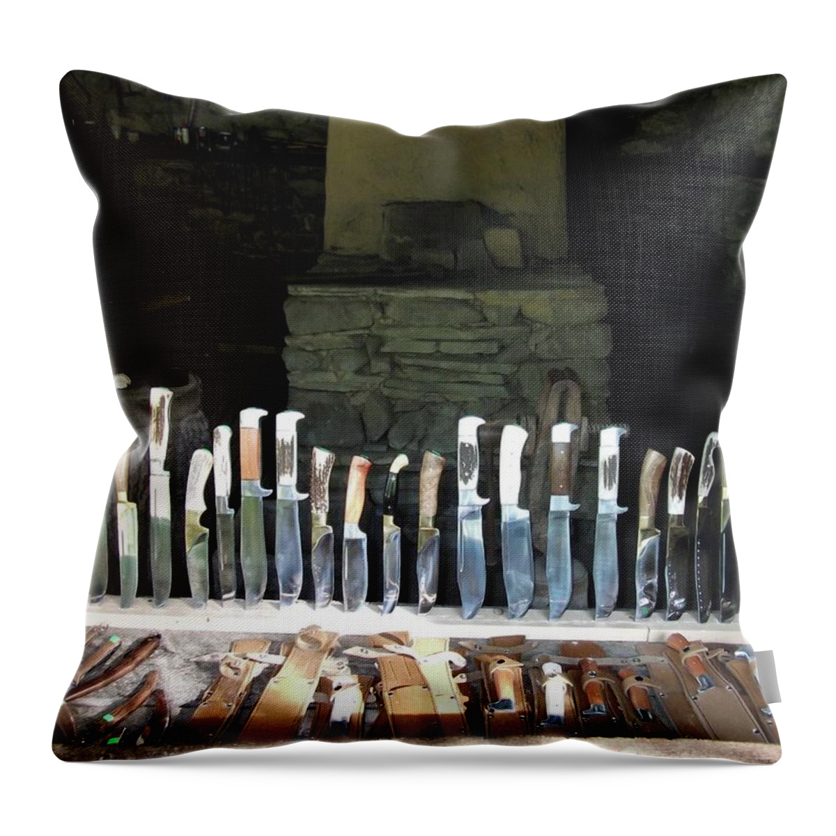 Knife Shop Throw Pillow featuring the photograph Knife shop in Bulgaria by Martin Smith